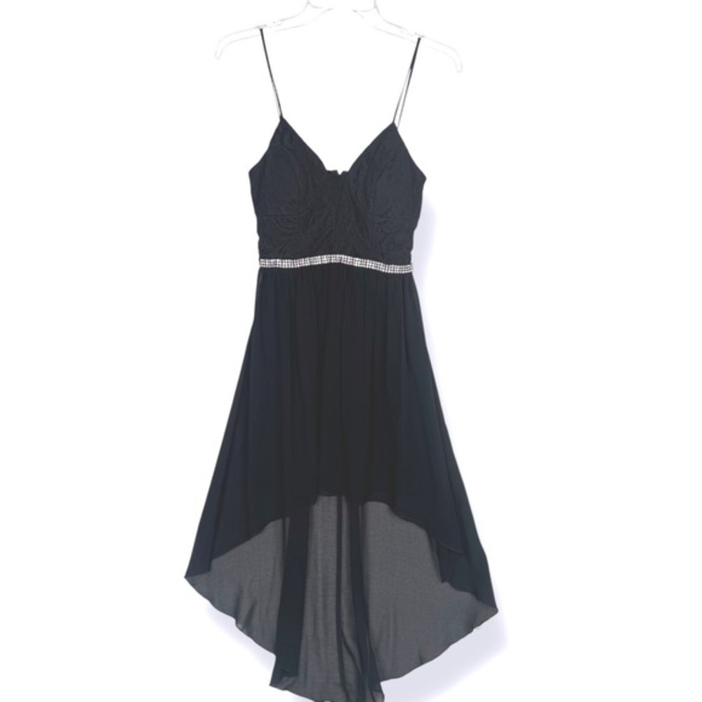 City Triangles Black Chiffon Dress Juniors‎ Size 5 Glam Empire Waist Rhinestone